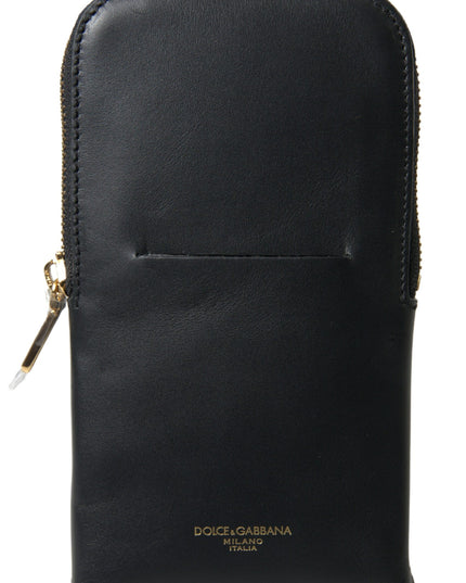 Dolce & Gabbana Black Leather Men Purse Double Belt Strap Bracelet Bag