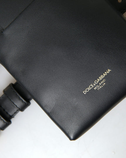 Dolce & Gabbana Black Leather Men Purse Double Belt Strap Bracelet Bag