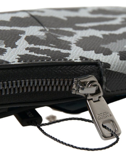 Dolce & Gabbana Gray Leopard Leather Men Purse Crossbody Sling Phone Bag