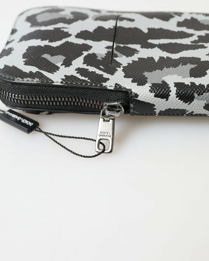 Dolce & Gabbana Gray Leopard Leather Men Purse Crossbody Sling Phone Bag