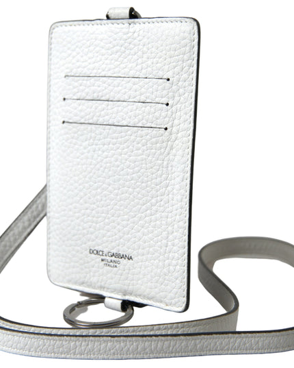Dolce & Gabbana White Leather Lanyard Logo Card Holder Men Wallet