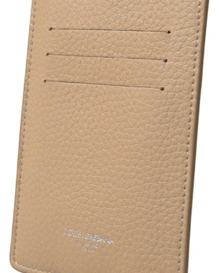 Dolce & Gabbana Beige Leather Lanyard Logo Card Holder Men Wallet