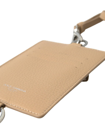 Dolce & Gabbana Beige Leather Lanyard Logo Card Holder Men Wallet