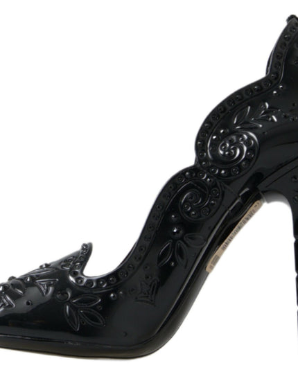 Dolce & Gabbana Black CINDERELLA Floral Crystal Heels Shoes