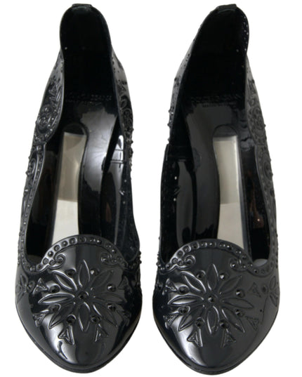 Dolce & Gabbana Black CINDERELLA Floral Crystal Heels Shoes