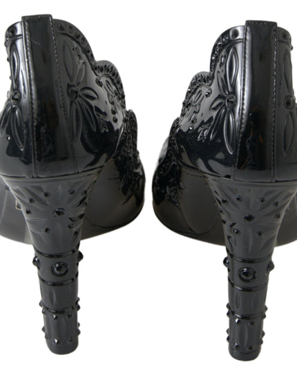 Dolce & Gabbana Black CINDERELLA Floral Crystal Heels Shoes