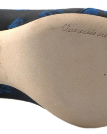 Dolce & Gabbana Blue Floral Ayers Crystal Pumps Shoes