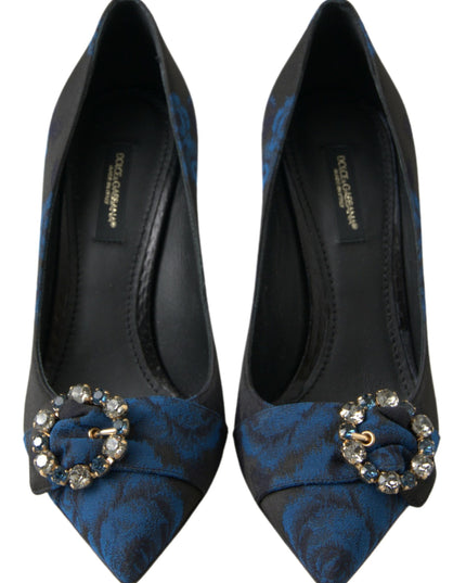Dolce & Gabbana Blue Floral Ayers Crystal Pumps Shoes