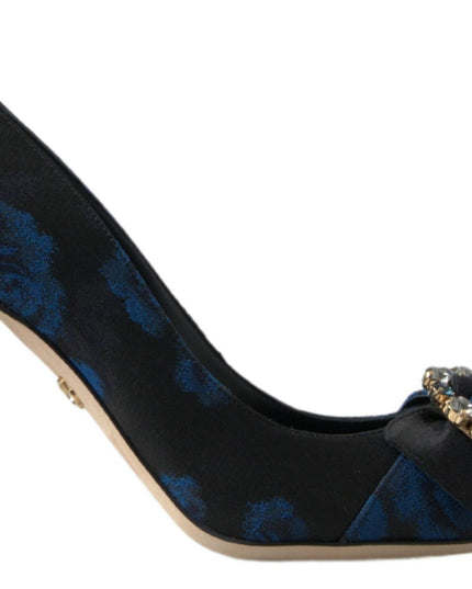 Dolce & Gabbana Blue Floral Ayers Crystal Pumps Shoes