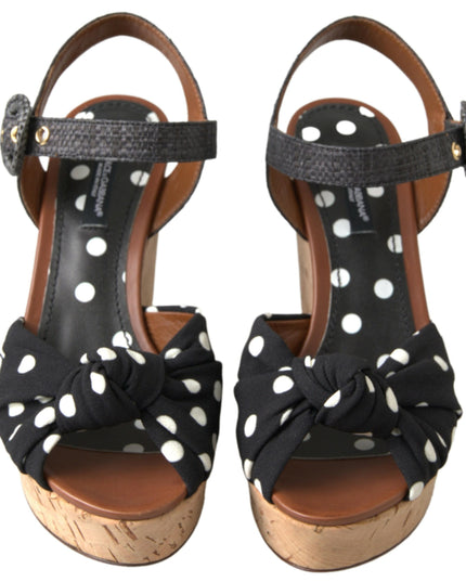 Dolce & Gabbana Black  Wedges Polka Dotted Ankle Strap Shoes Sandals