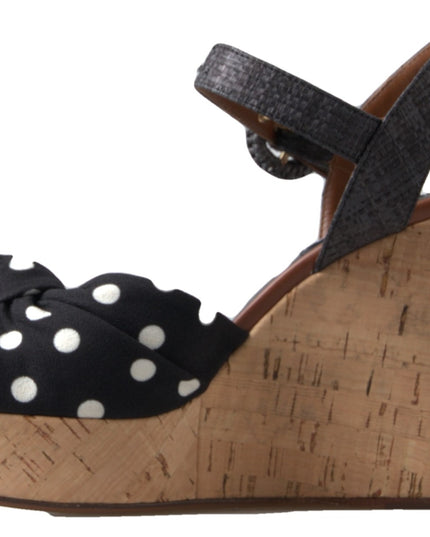 Dolce & Gabbana Black  Wedges Polka Dotted Ankle Strap Shoes Sandals