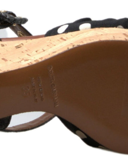 Dolce & Gabbana Black  Wedges Polka Dotted Ankle Strap Shoes Sandals