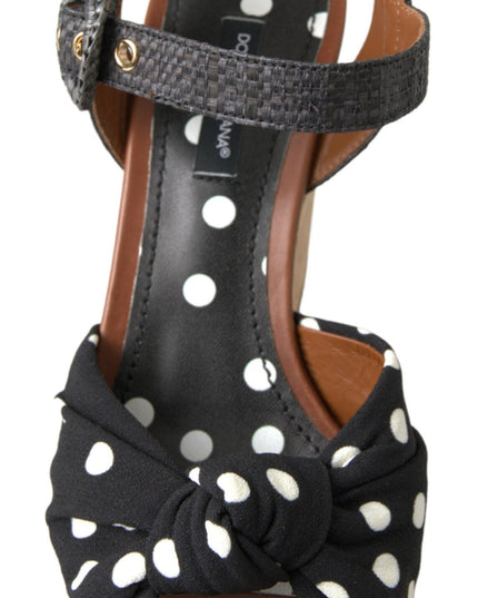 Dolce & Gabbana Black  Wedges Polka Dotted Ankle Strap Shoes Sandals