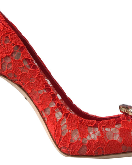 Dolce & Gabbana Red Taormina Lace Crystal Heels Pumps Shoes