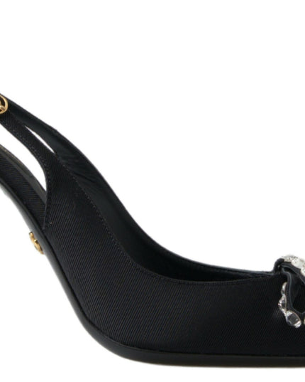 Dolce & Gabbana Black Crystal Embellished Slingback Heel Shoes