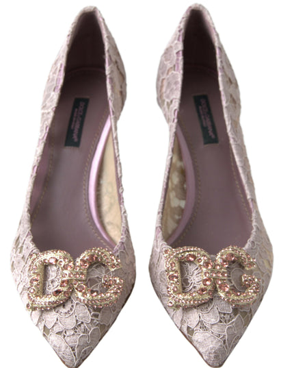 Dolce & Gabbana Pink Floral Lace DG Crystal Pumps Shoes