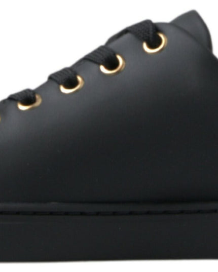Dolce & Gabbana Black Gold Leather Classic Sneakers Shoes