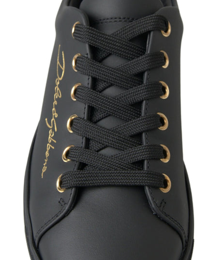 Dolce & Gabbana Black Gold Leather Classic Sneakers Shoes