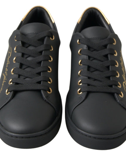 Dolce & Gabbana Black Gold Leather Classic Sneakers Shoes