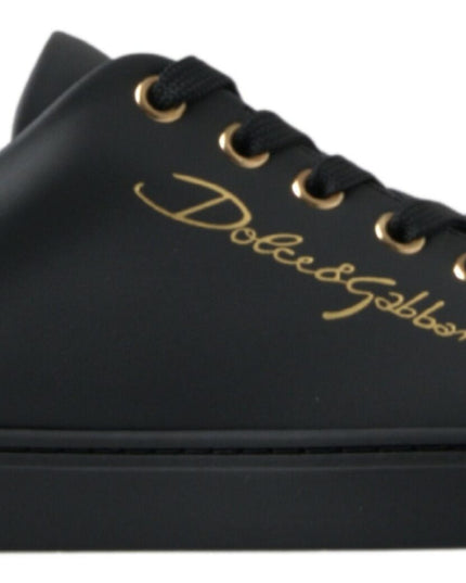 Dolce & Gabbana Black Gold Leather Classic Sneakers Shoes