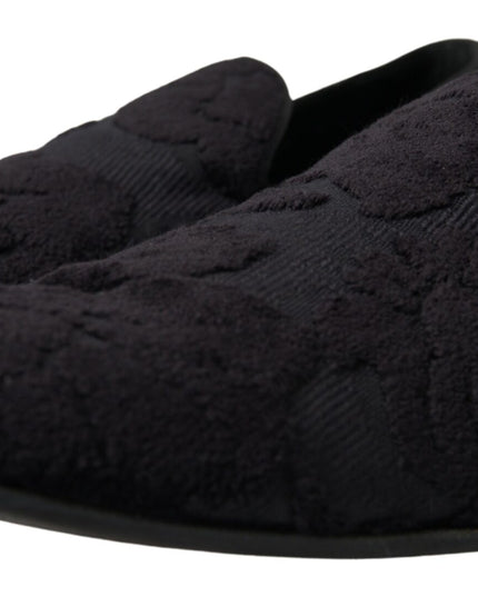 Dolce & Gabbana Black Brocade Loafers Formal Shoes