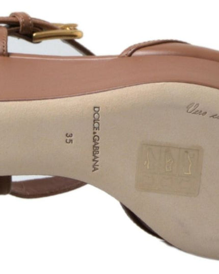 Dolce & Gabbana Brown Leather AMORE Wedges Sandals Shoes