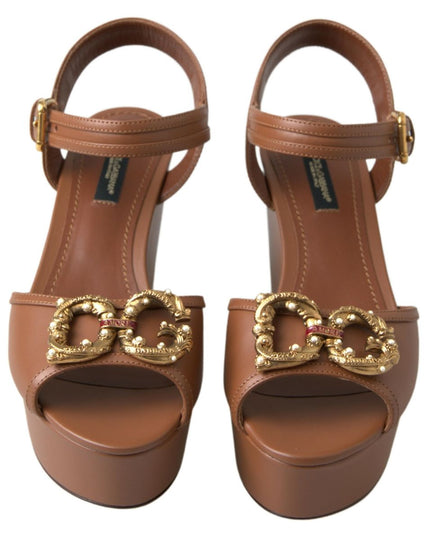 Dolce & Gabbana Brown Leather AMORE Wedges Sandals Shoes
