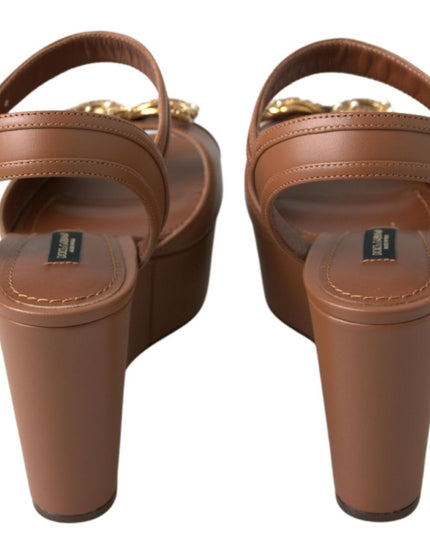 Dolce & Gabbana Brown Leather AMORE Wedges Sandals Shoes
