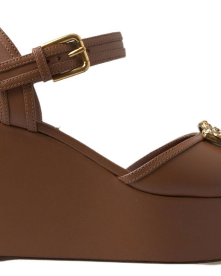 Dolce & Gabbana Brown Leather AMORE Wedges Sandals Shoes