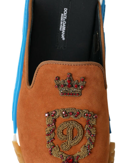 Dolce & Gabbana Brown Suede Crown Logo NS1 Slides Sandals