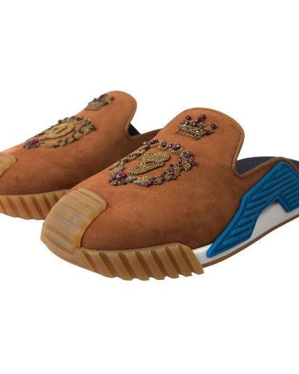 Dolce & Gabbana Brown Suede Crown Logo NS1 Slides Sandals