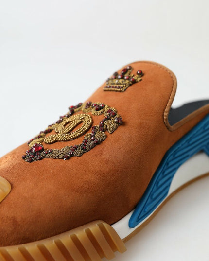 Dolce & Gabbana Brown Suede Crown Logo NS1 Slides Sandals