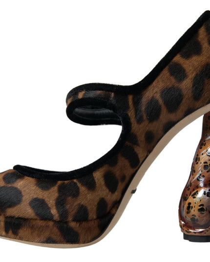 Dolce & Gabbana Black Brown Calf Leopard Heel Mary Jane Pump Shoes