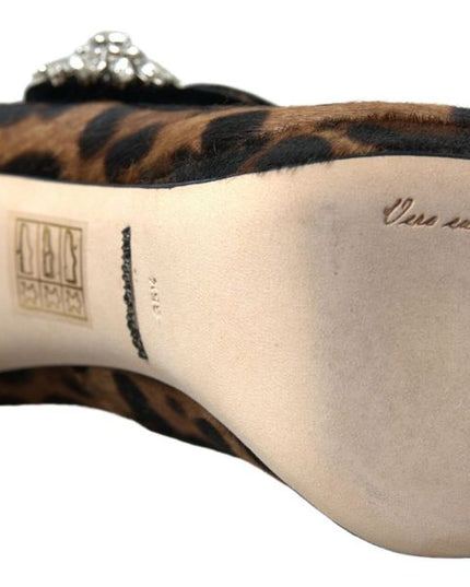 Dolce & Gabbana Black Brown Calf Leopard Heel Mary Jane Pump Shoes