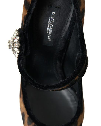 Dolce & Gabbana Black Brown Calf Leopard Heel Mary Jane Pump Shoes
