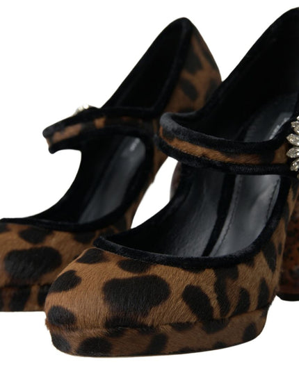 Dolce & Gabbana Black Brown Calf Leopard Heel Mary Jane Pump Shoes