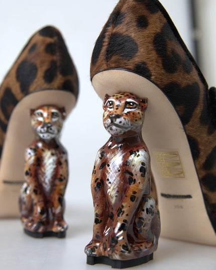 Dolce & Gabbana Black Brown Calf Leopard Heel Mary Jane Pump Shoes