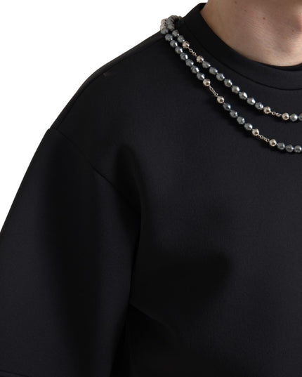 Dolce & Gabbana Black Necklace Embellished Polyester T-shirt
