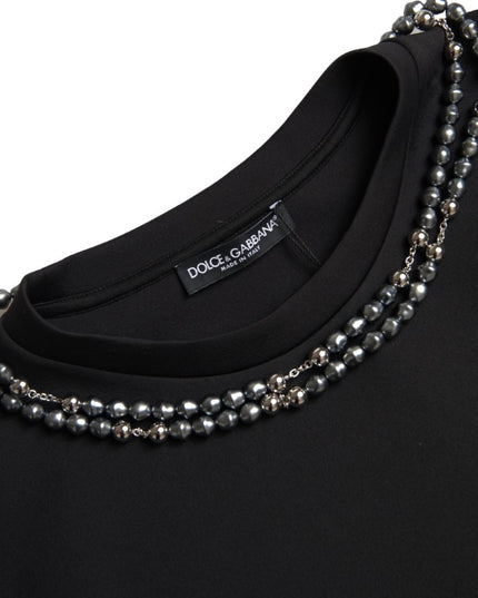 Dolce & Gabbana Black Necklace Embellished Polyester T-shirt
