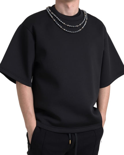 Dolce & Gabbana Black Necklace Embellished Polyester T-shirt