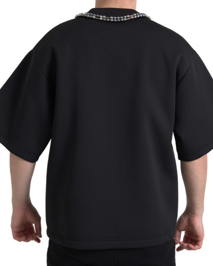 Dolce & Gabbana Black Necklace Embellished Polyester T-shirt