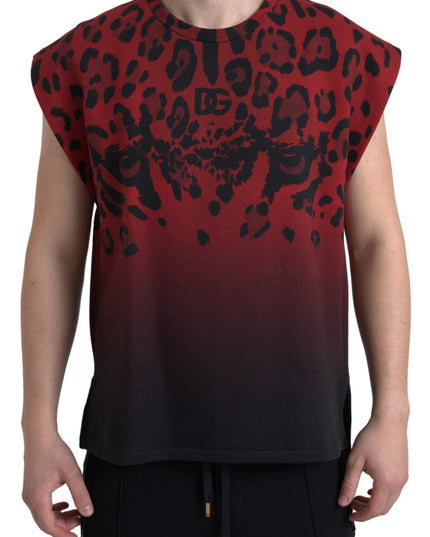Dolce & Gabbana Red Leopard Cotton Sleeveless Tank T-shirt