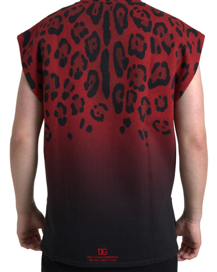 Dolce & Gabbana Red Leopard Cotton Sleeveless Tank T-shirt