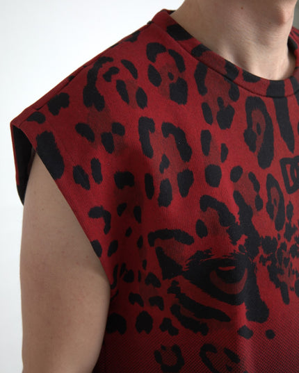 Dolce & Gabbana Red Leopard Cotton Sleeveless Tank T-shirt