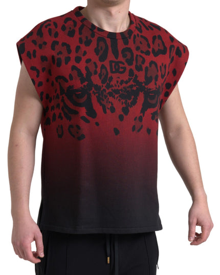 Dolce & Gabbana Red Leopard Cotton Sleeveless Tank T-shirt