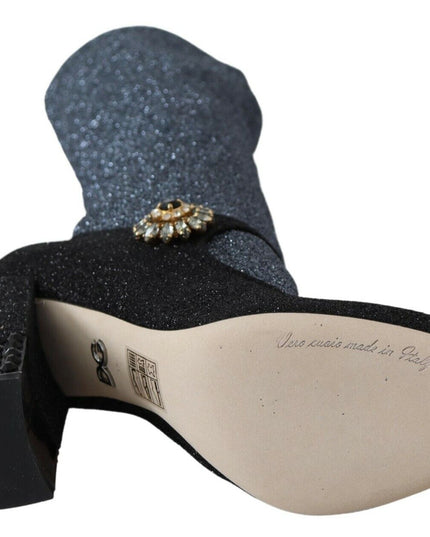 Dolce & Gabbana Black Crystal Mary Janes Booties Shoes