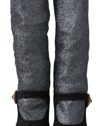 Dolce & Gabbana Black Crystal Mary Janes Booties Shoes