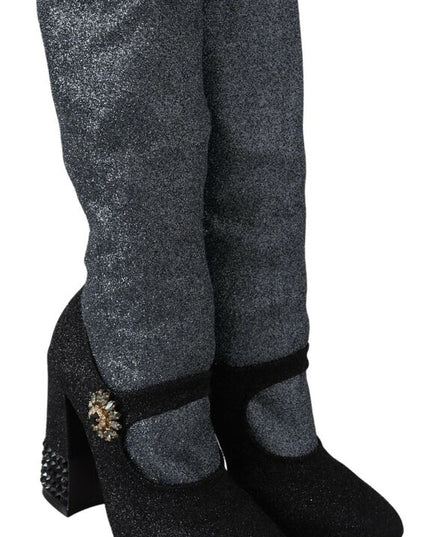 Dolce & Gabbana Black Crystal Mary Janes Booties Shoes