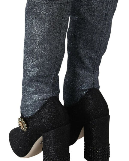 Dolce & Gabbana Black Crystal Mary Janes Booties Shoes