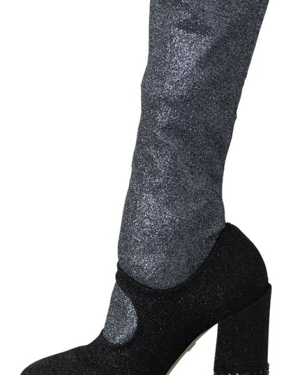Dolce & Gabbana Black Crystal Mary Janes Booties Shoes